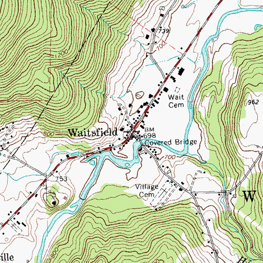 Topographic Map of Waitsfield, VT