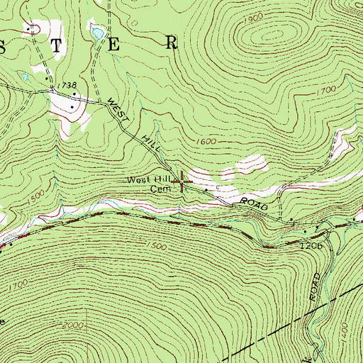 Topographic Map of West Hill Cemetery, VT