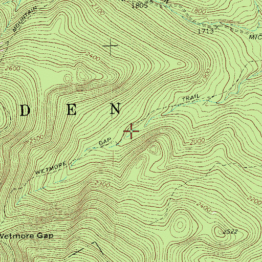 Topographic Map of Wetmore Gap Trail, VT