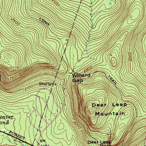 Topographic Map of Willard Gap, VT
