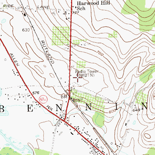 Topographic Map of WBTN Radio Tower, VT