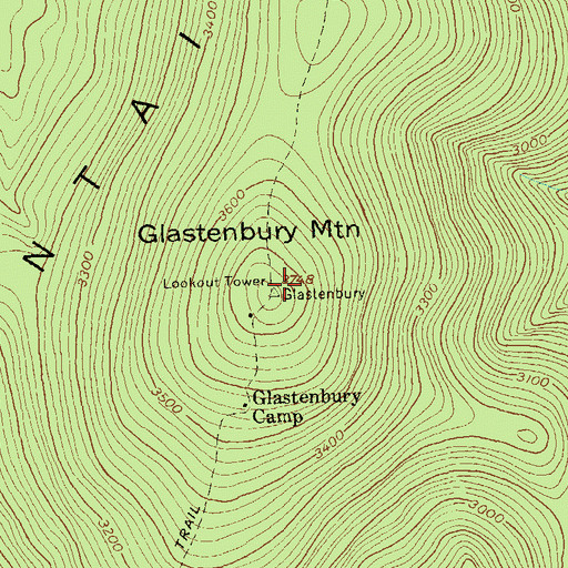 Topographic Map of Glastenbury Mountain Lookout, VT