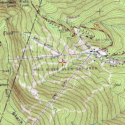 Topographic Map of Mad River Glen Ski Area, VT