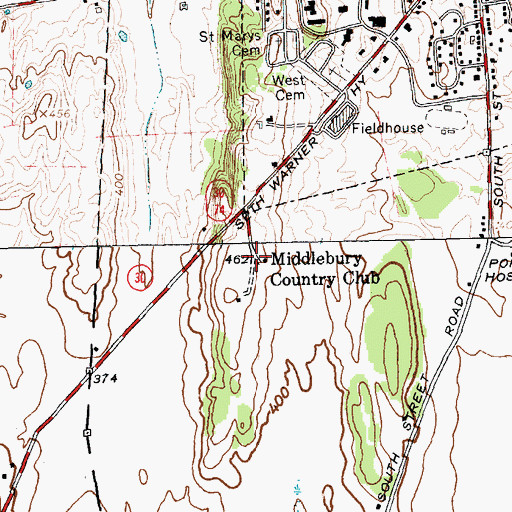 Topographic Map of Middlebury Country Club, VT