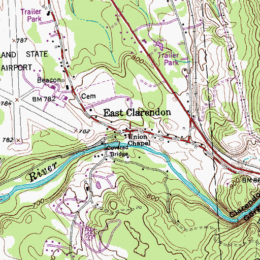 Topographic Map of East Clarendon, VT