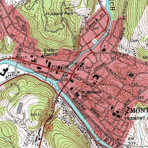 Topographic Map of Montpelier, VT