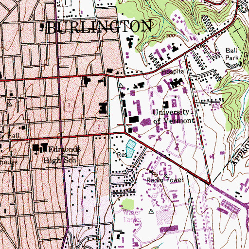 Topographic Map of WRUV-FM (Burlington), VT