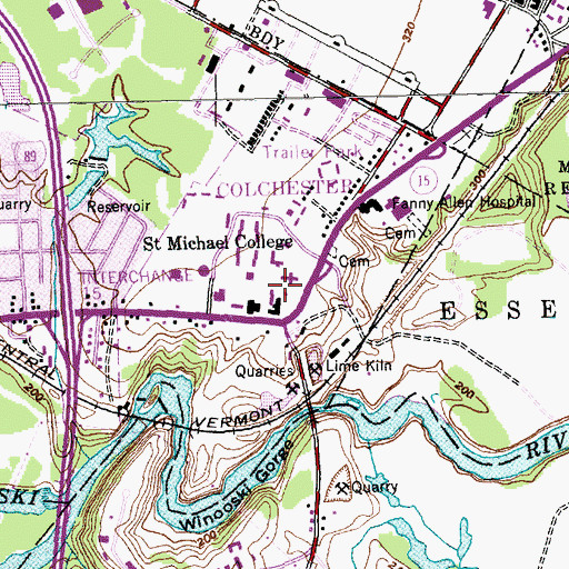 Topographic Map of WWPV-FM (Colchester), VT