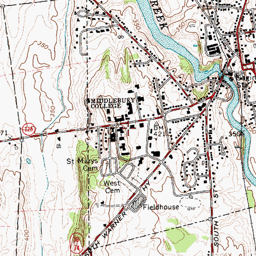 Topographic Map of WRMC-FM (Middlebury), VT