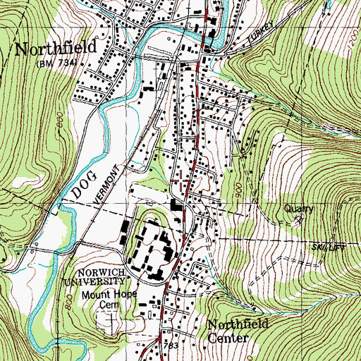 Topographic Map of WNUB-FM (Northfield), VT