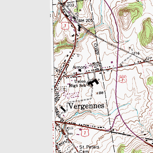 Topographic Map of Vergennes Armory Heliport, VT
