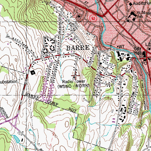 Topographic Map of WSNO-AM (Barre), VT