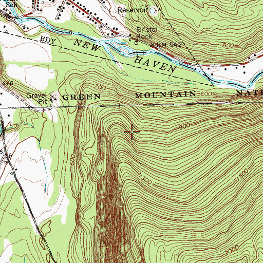 Topographic Map of Town of Bristol, VT