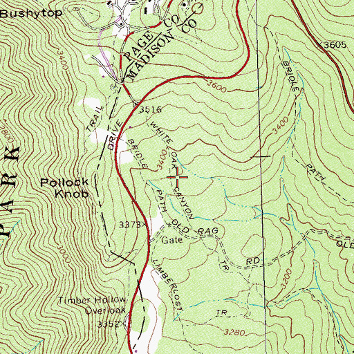 Topographic Map of White Oak Canyon Trail, VA