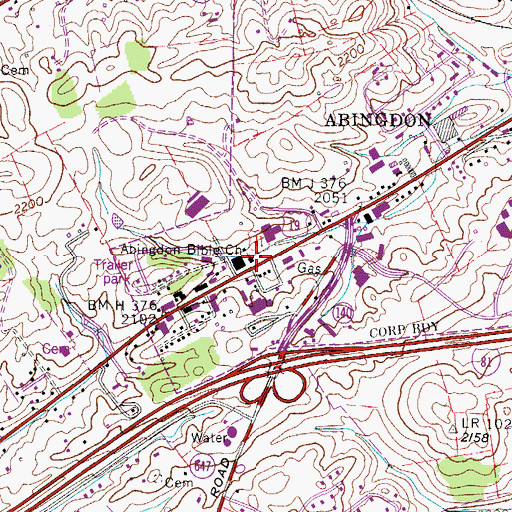 Topographic Map of Abingdon Bible Church, VA