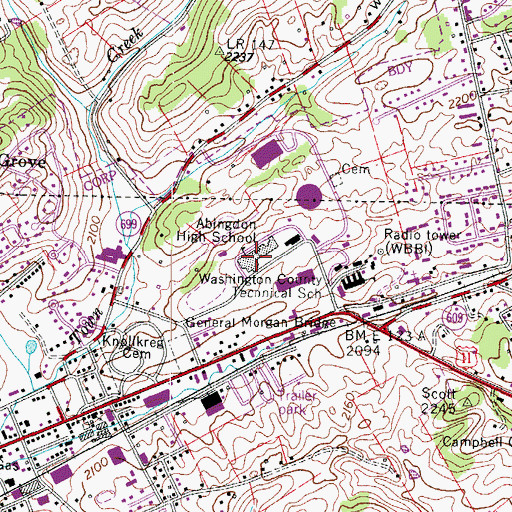 Topographic Map of Abingdon High School, VA