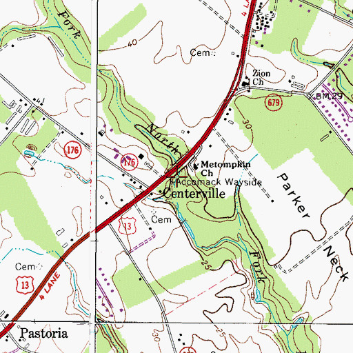 Topographic Map of Accomack Wayside, VA