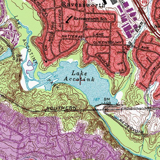 Topographic Map of Lake Accotink, VA