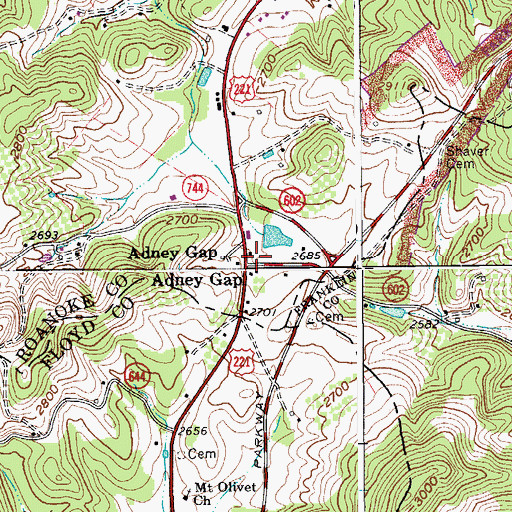 Topographic Map of Adney Gap, VA