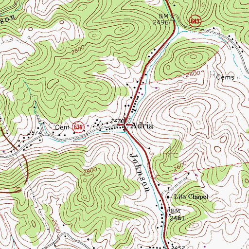 Topographic Map of Adria, VA