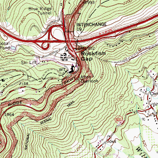 Topographic Map of Afton Overlook, VA
