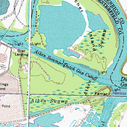 Topographic Map of Aiken Swamp-Dutch Gap Cutoff, VA