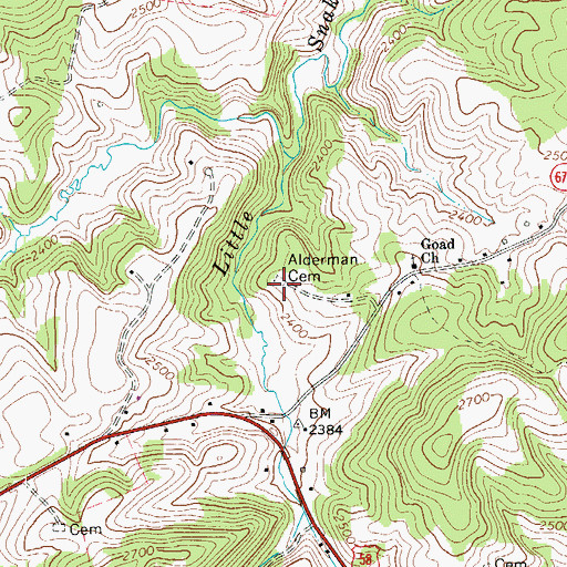 Topographic Map of Alderman Cemetery, VA