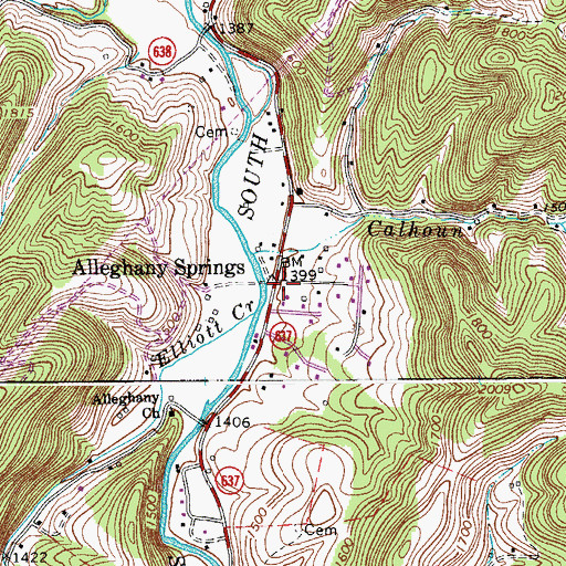 Topographic Map of Alleghany Springs, VA