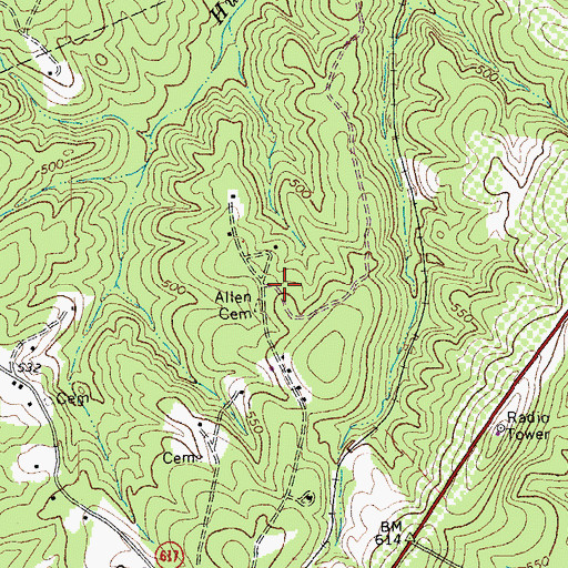 Topographic Map of Allen Cemetery, VA