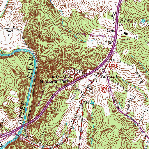 Topographic Map of Altavista Memorial Park, VA