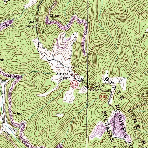 Topographic Map of Altizer Cemetery, WV