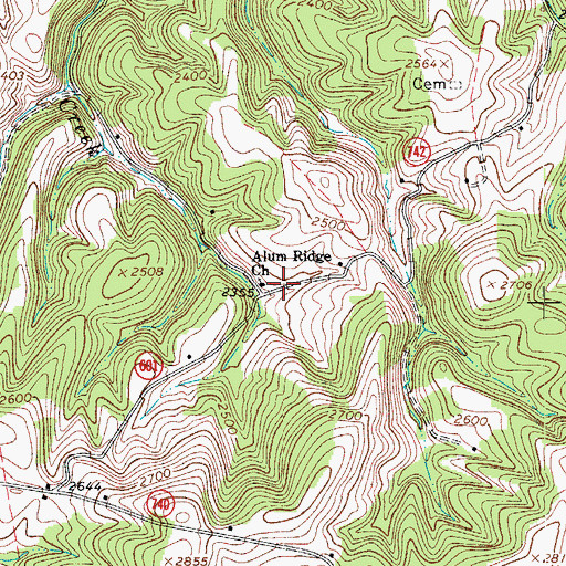 Topographic Map of Alum Ridge Church, VA