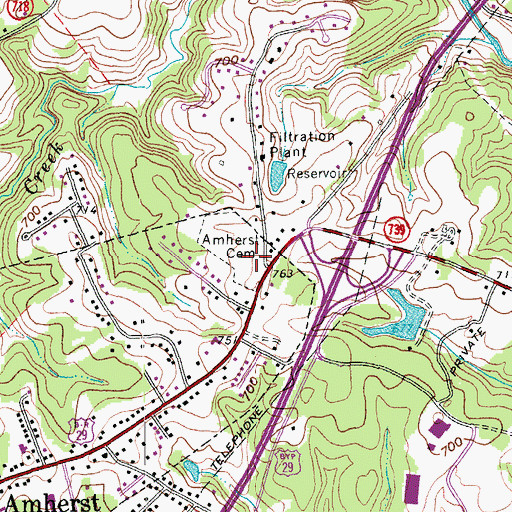 Topographic Map of Amherst Cemetery, VA