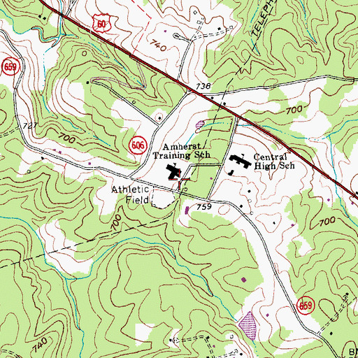 Topographic Map of Amherst Training School, VA
