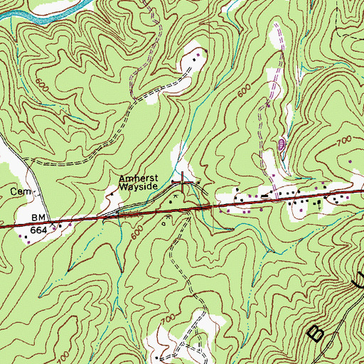 Topographic Map of Amherst Wayside, VA