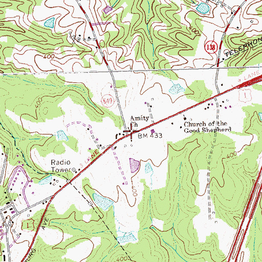 Topographic Map of Amity Church, VA