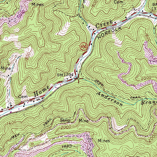 Topographic Map of Anderson Branch, VA