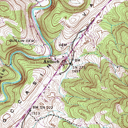 Topographic Map of Antioch Church, VA