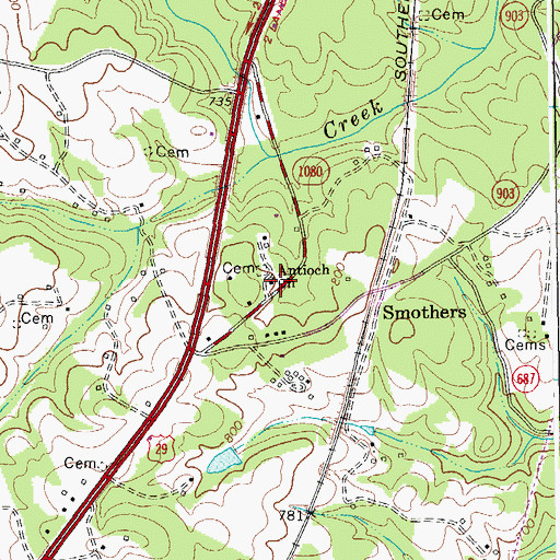 Topographic Map of Antioch Church, VA
