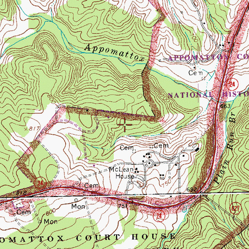 Topographic Map of Appomattox Court House National Historical Park, VA