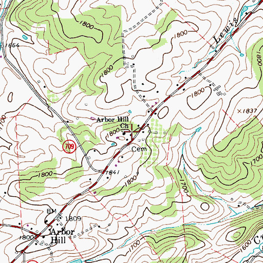 Topographic Map of Arbor Hill Church, VA