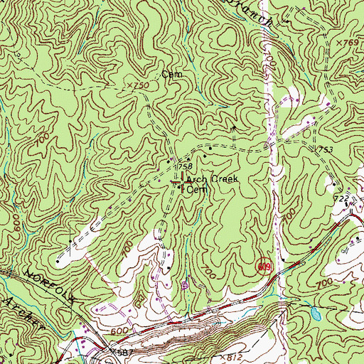 Topographic Map of Arch Creek Cemetery, VA