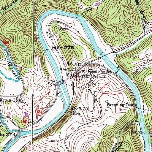Topographic Map of Artrip, VA