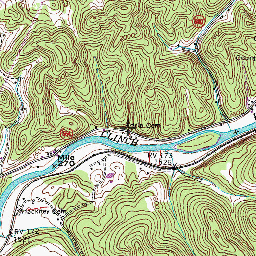 Topographic Map of Artrip Cemetery, VA