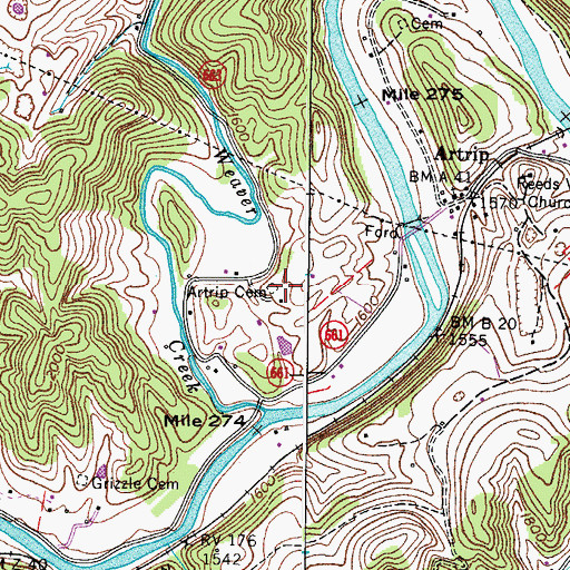 Topographic Map of Artrip Cemetery, VA