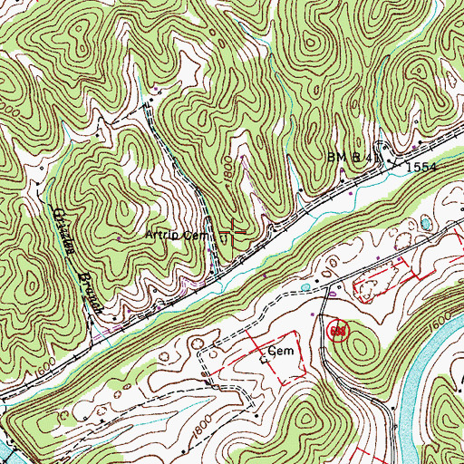 Topographic Map of Artrip Cemetery, VA