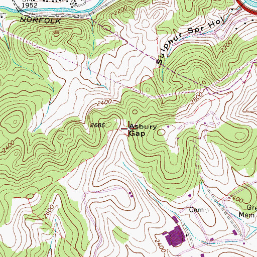 Topographic Map of Asbury Gap, VA