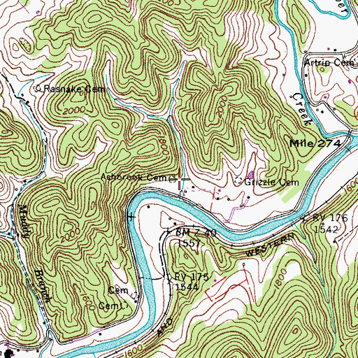 Topographic Map of Ashbrook Cemetery, VA