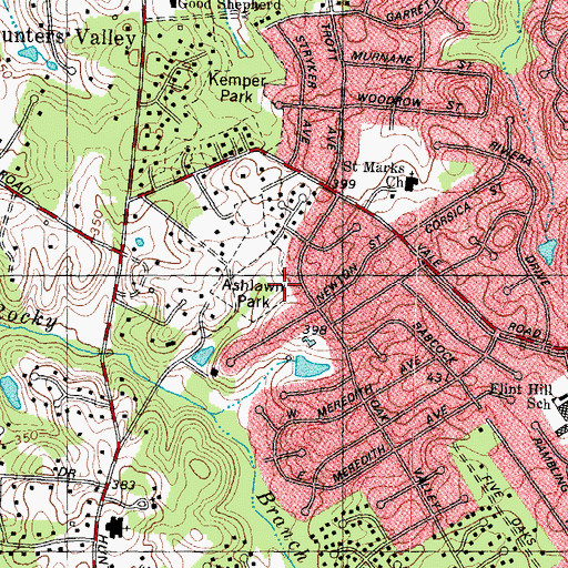Topographic Map of Ashlawn Park, VA