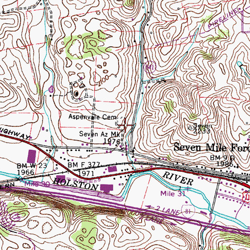 Topographic Map of Aspenvale Cemetery, VA